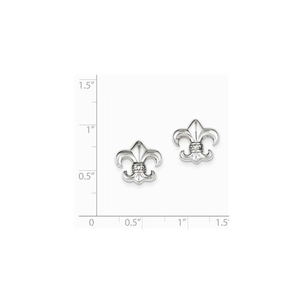 Alternate view of the 13mm Cubic Zirconia Fleur De Lis Post Earrings in Sterling Silver by The Black Bow Jewelry Co.
