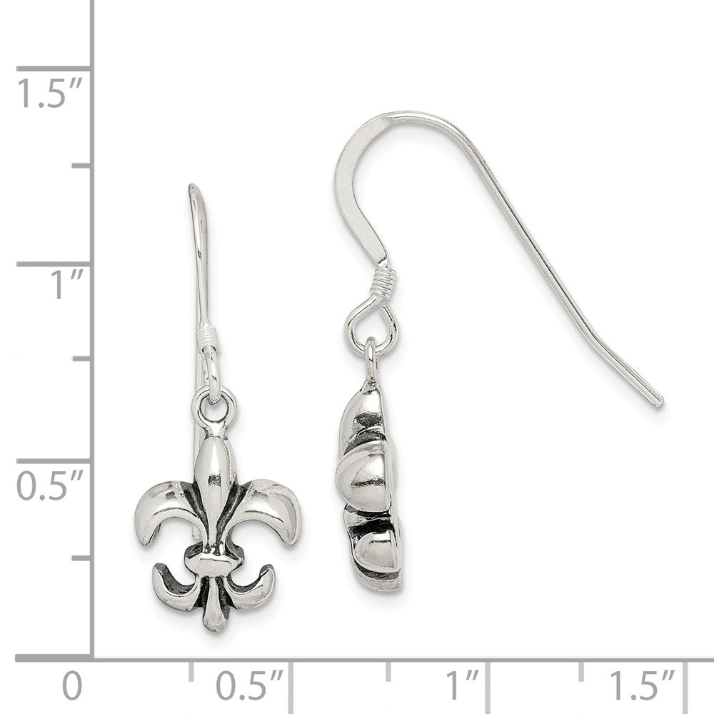 Alternate view of the Fleur De Lis Dangle Earrings in Antiqued Sterling Silver by The Black Bow Jewelry Co.