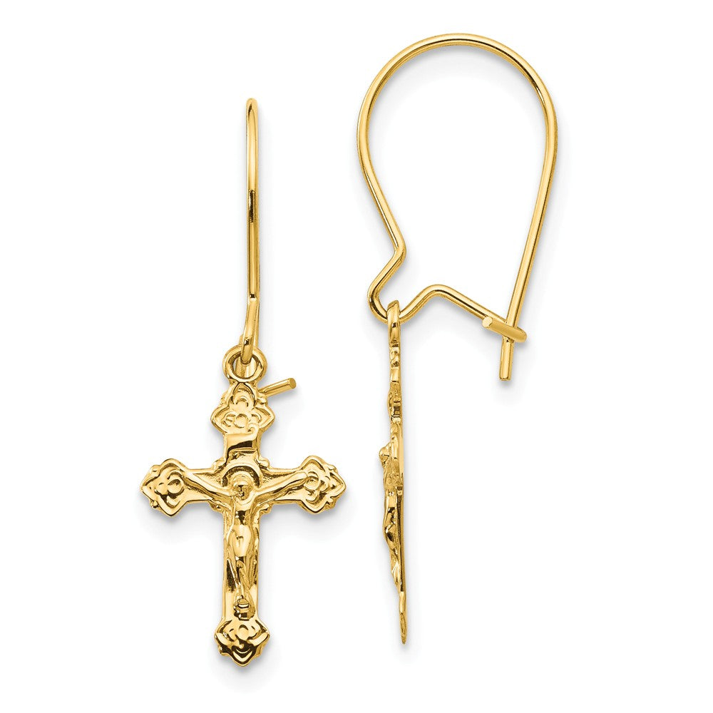 Polished Crucifix Dangle Earrings in 14k Yellow Gold, Item E11075 by The Black Bow Jewelry Co.