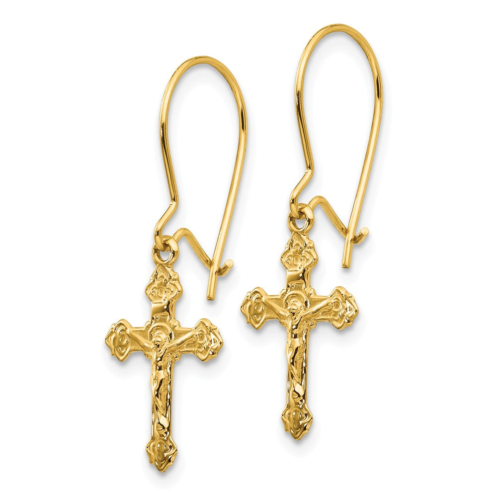 Alternate view of the Polished Crucifix Dangle Earrings in 14k Yellow Gold by The Black Bow Jewelry Co.