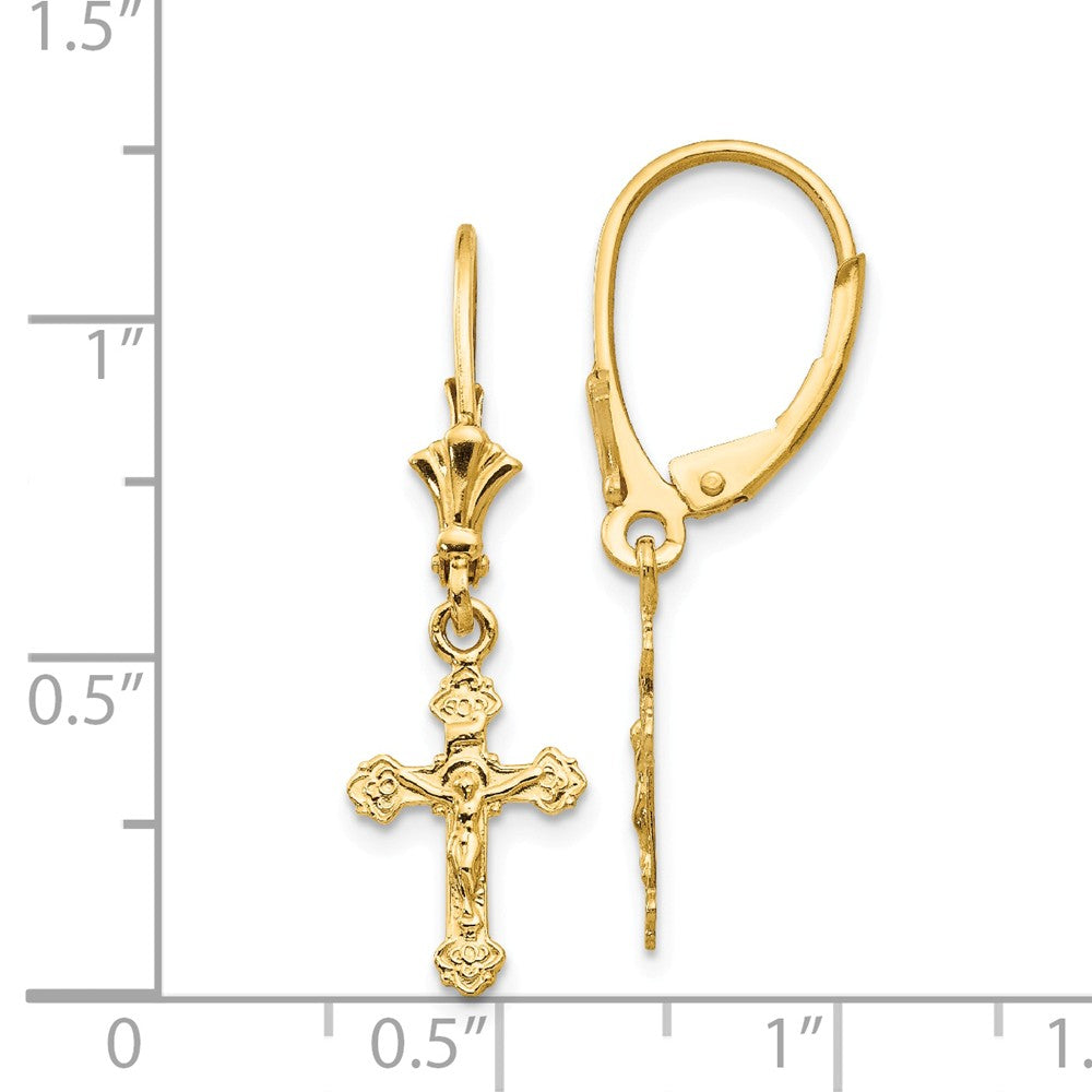 Alternate view of the Polished Crucifix Lever Back Earrings in 14k Yellow Gold by The Black Bow Jewelry Co.