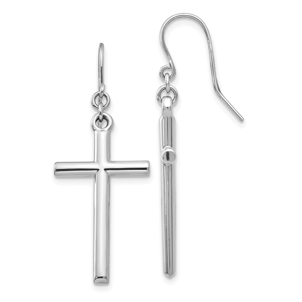Large Hollow Cross Dangle Earrings in 14k White Gold, Item E11082 by The Black Bow Jewelry Co.