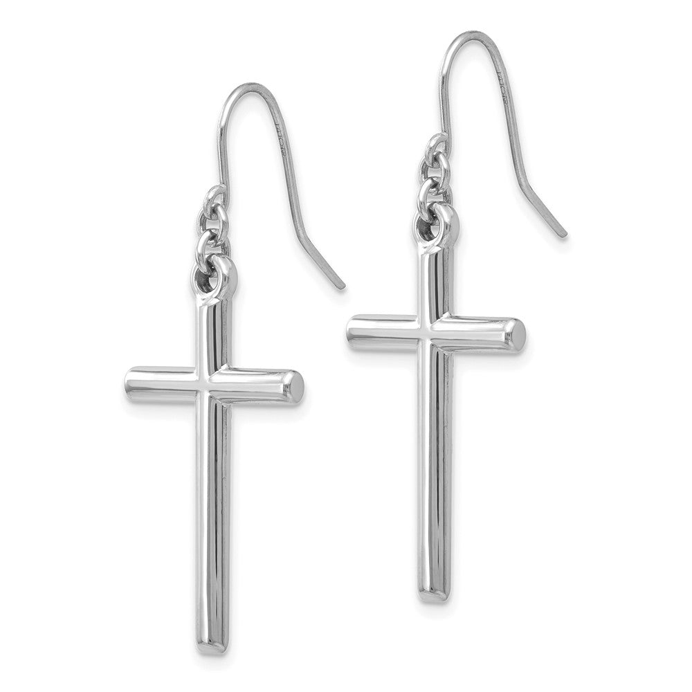 Alternate view of the Large Hollow Cross Dangle Earrings in 14k White Gold by The Black Bow Jewelry Co.