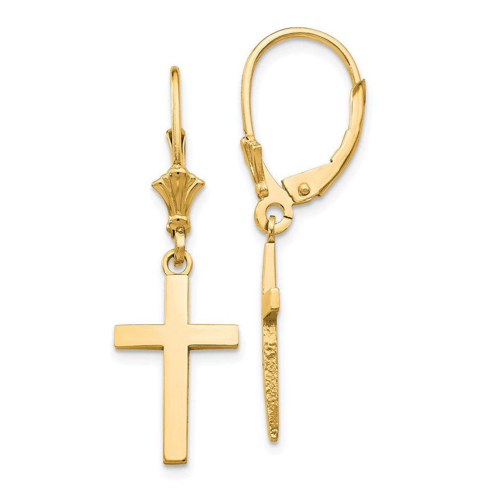 Polished Hollow Cross Lever Back Earrings in 14k Yellow Gold, Item E11083 by The Black Bow Jewelry Co.