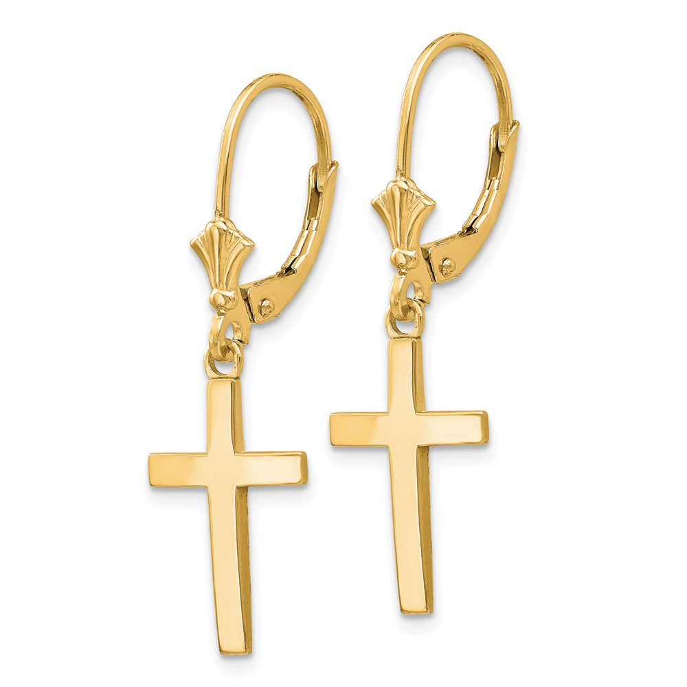 Alternate view of the Polished Hollow Cross Lever Back Earrings in 14k Yellow Gold by The Black Bow Jewelry Co.