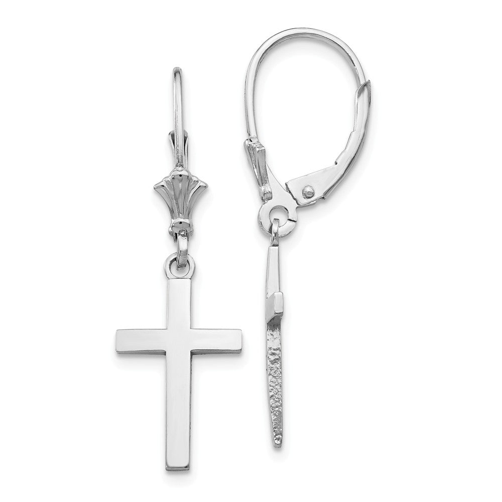 Polished Hollow Cross Lever Back Earrings in 14k White Gold, Item E11084 by The Black Bow Jewelry Co.