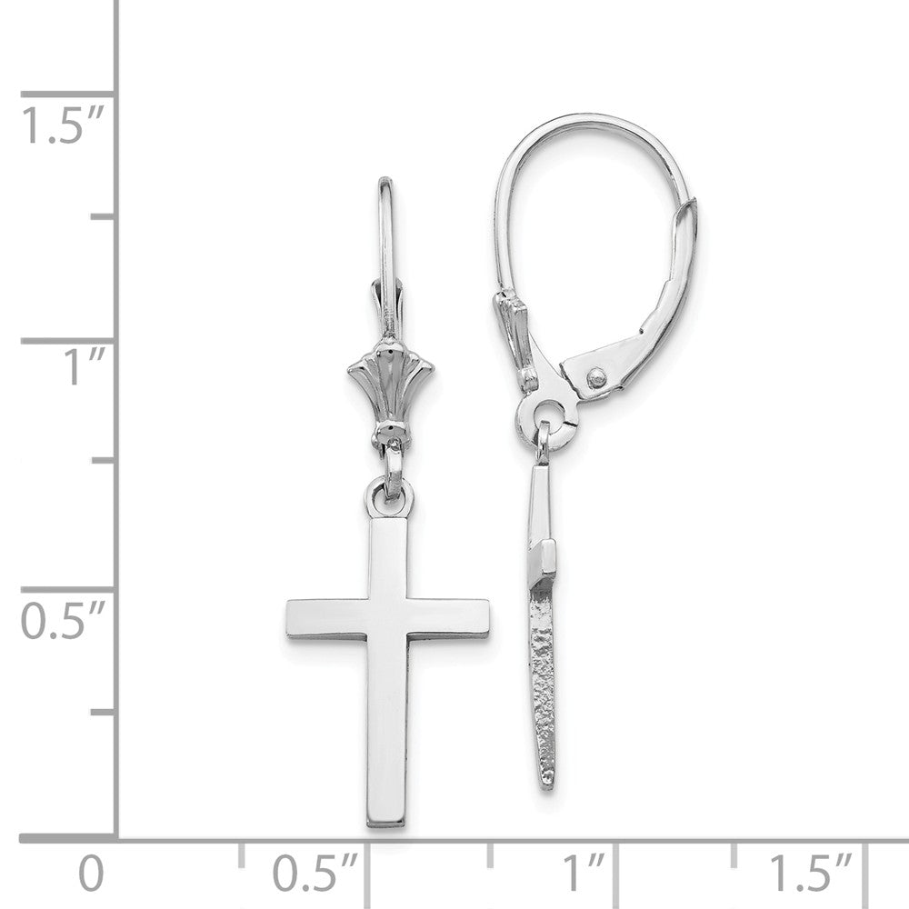 Alternate view of the Polished Hollow Cross Lever Back Earrings in 14k White Gold by The Black Bow Jewelry Co.