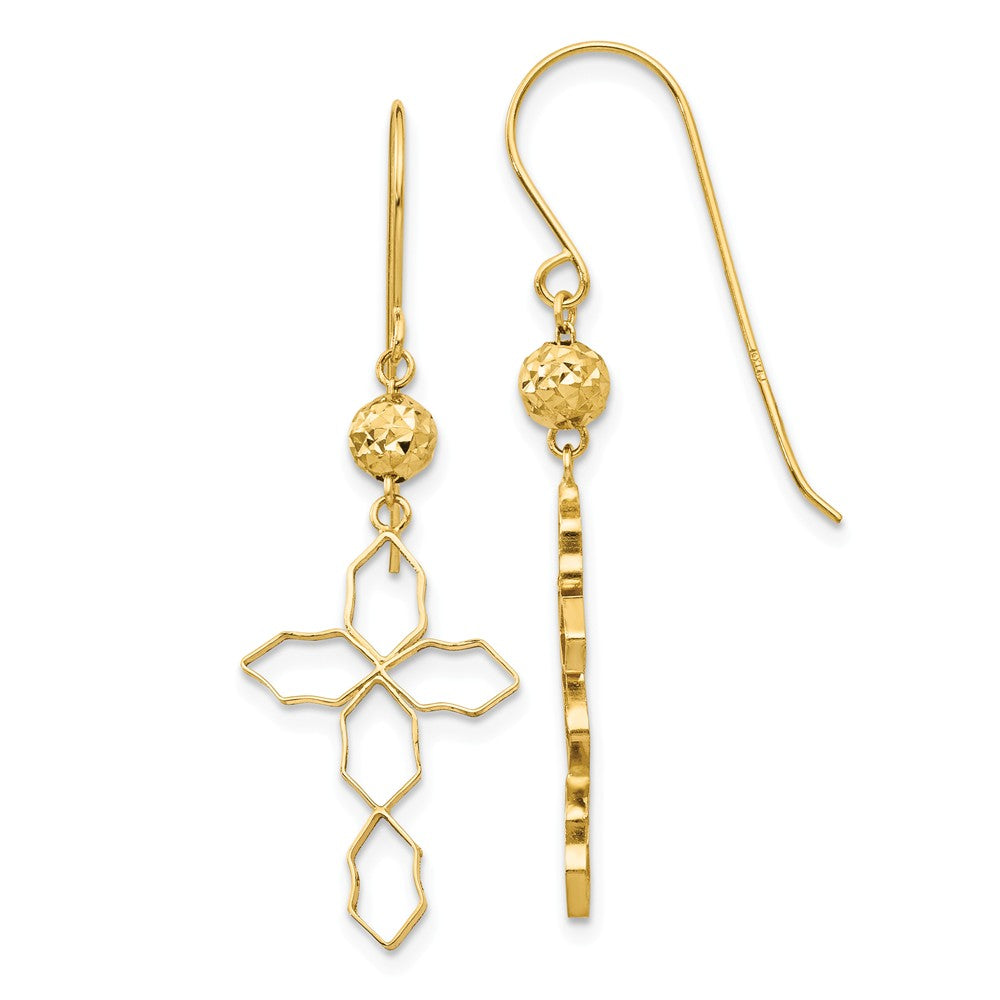 Open Cross Dangle Earrings in 14k Yellow Gold, Item E11085 by The Black Bow Jewelry Co.