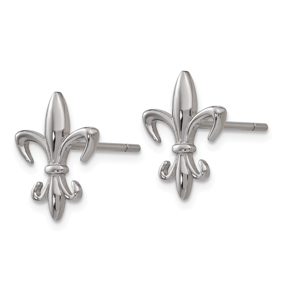 Alternate view of the Titanium Small Fleur De Lis Post Earrings by The Black Bow Jewelry Co.