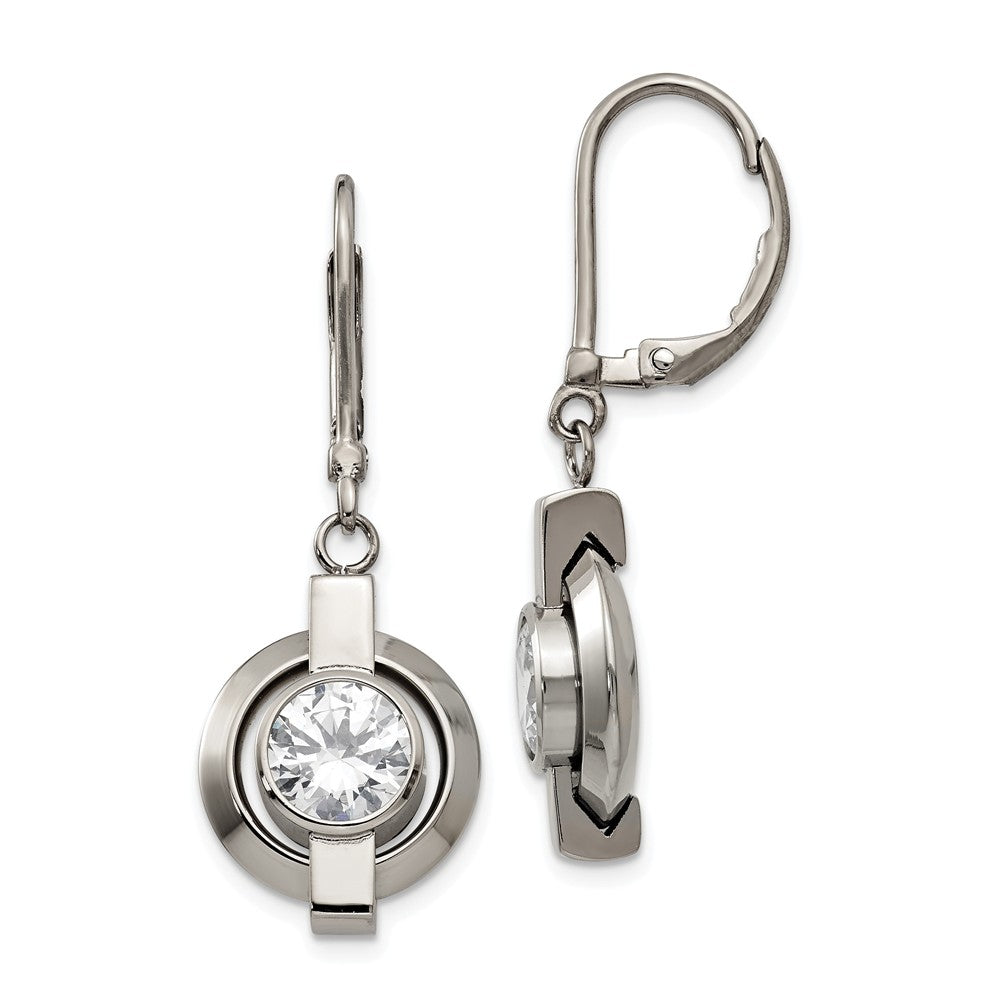 Titanium and Cubic Zirconia Circle Lever Back Earrings