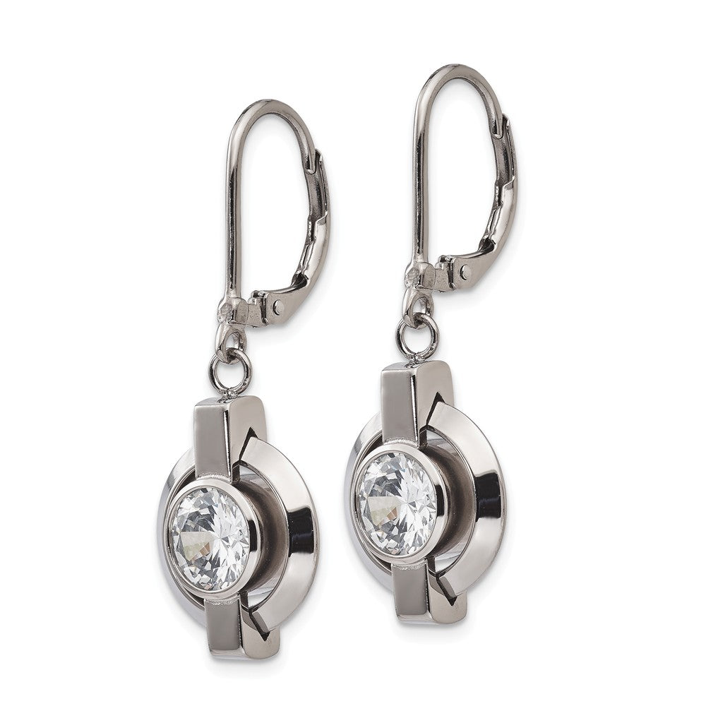 Alternate view of the Titanium and Cubic Zirconia Circle Lever Back Earrings by The Black Bow Jewelry Co.
