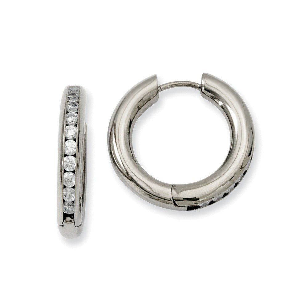 3mm Titanium Cubic Zirconia Hinged Round Hoop Earrings, 20mm (3/4 in), Item E11090 by The Black Bow Jewelry Co.
