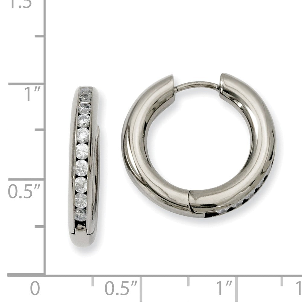Alternate view of the 3mm Titanium Cubic Zirconia Hinged Round Hoop Earrings, 20mm (3/4 in) by The Black Bow Jewelry Co.