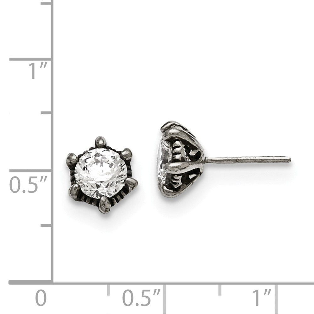 Alternate view of the 7mm Antiqued Cubic Zirconia Post Earrings in Stainless Steel by The Black Bow Jewelry Co.