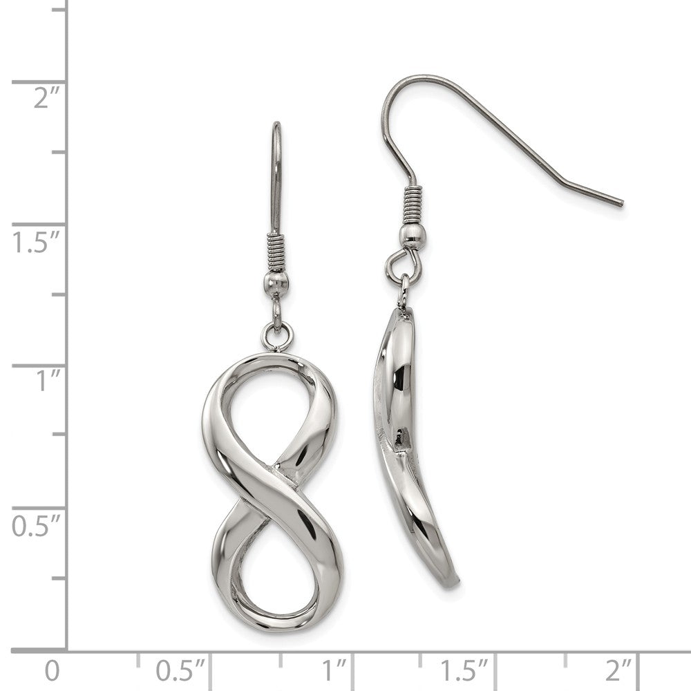 Alternate view of the Polished Infinity Symbol Dangle Earrings in Stainless Steel by The Black Bow Jewelry Co.