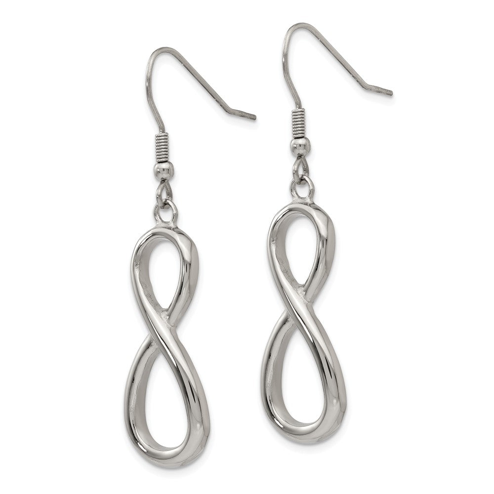 Alternate view of the Polished Infinity Dangle Earrings in Stainless Steel by The Black Bow Jewelry Co.