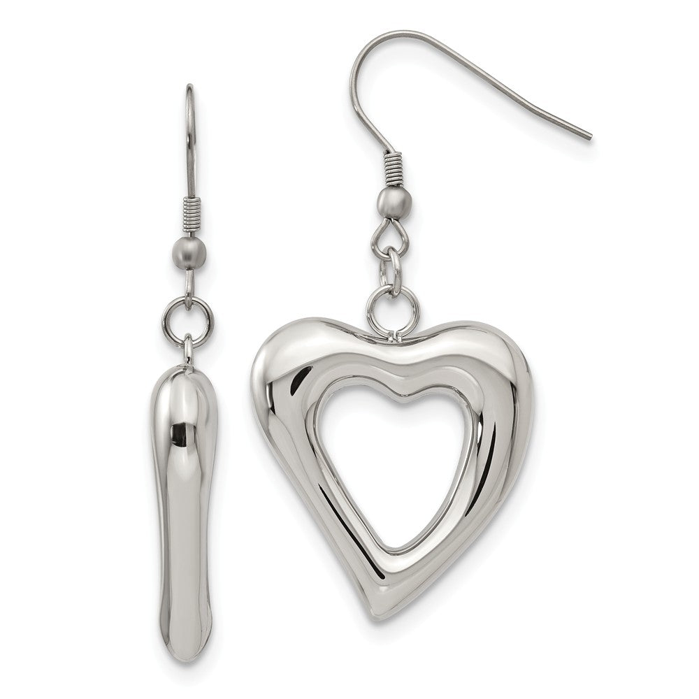 26mm Open Heart Dangle Earrings in Stainless Steel, Item E11106 by The Black Bow Jewelry Co.