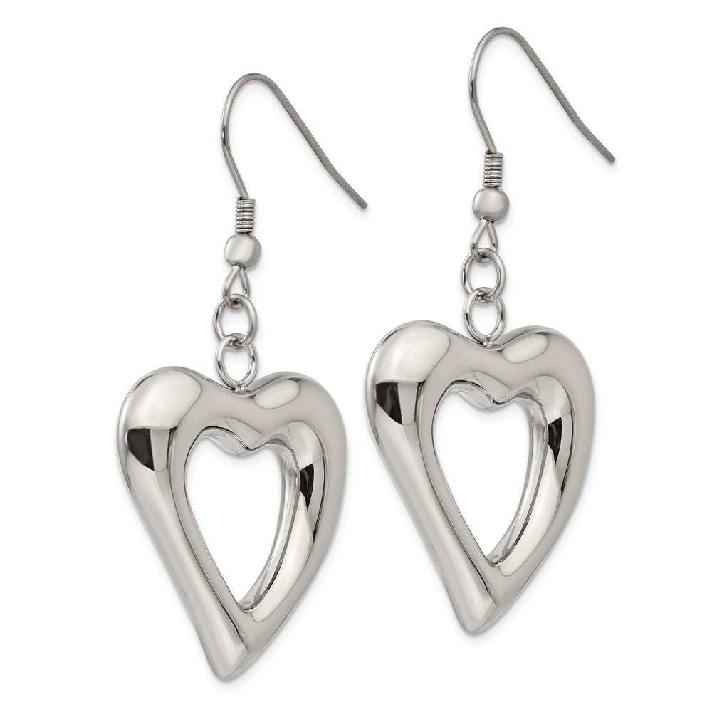 Alternate view of the 26mm Open Heart Dangle Earrings in Stainless Steel by The Black Bow Jewelry Co.