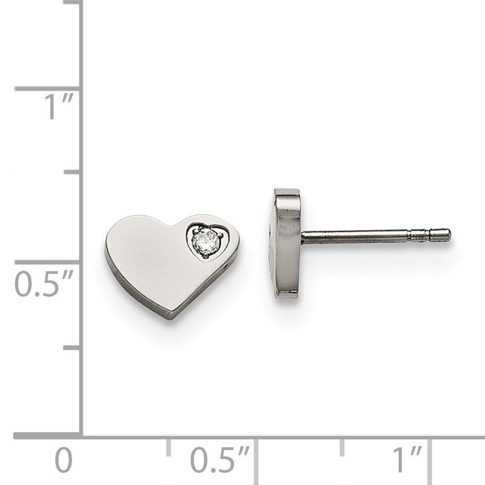 Alternate view of the 10mm Asymmetrical CZ Heart Post Earrings in Stainless Steel by The Black Bow Jewelry Co.