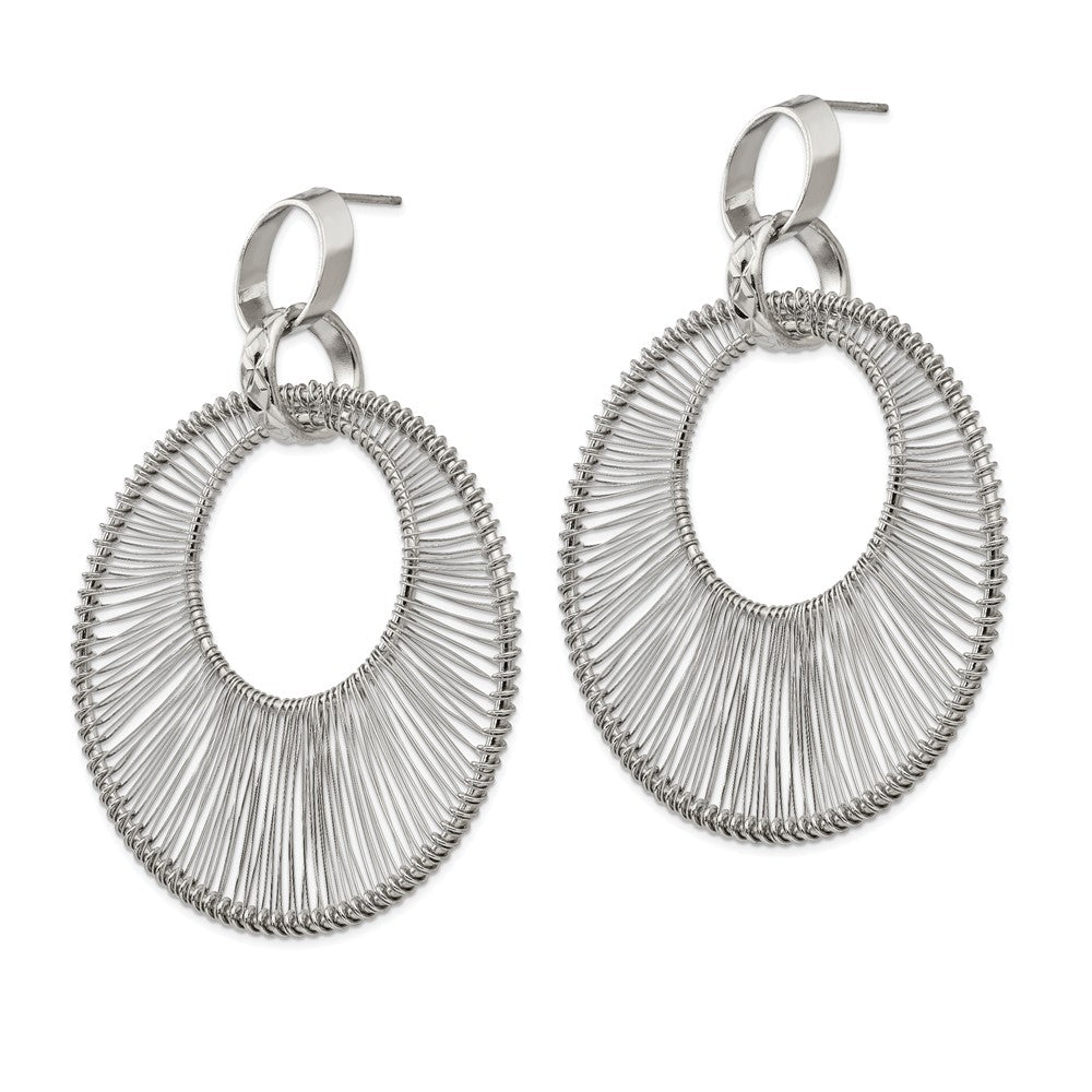 Alternate view of the 57mm Wire Wrapped Circle Post Dangle Earrings in Stainless Steel by The Black Bow Jewelry Co.