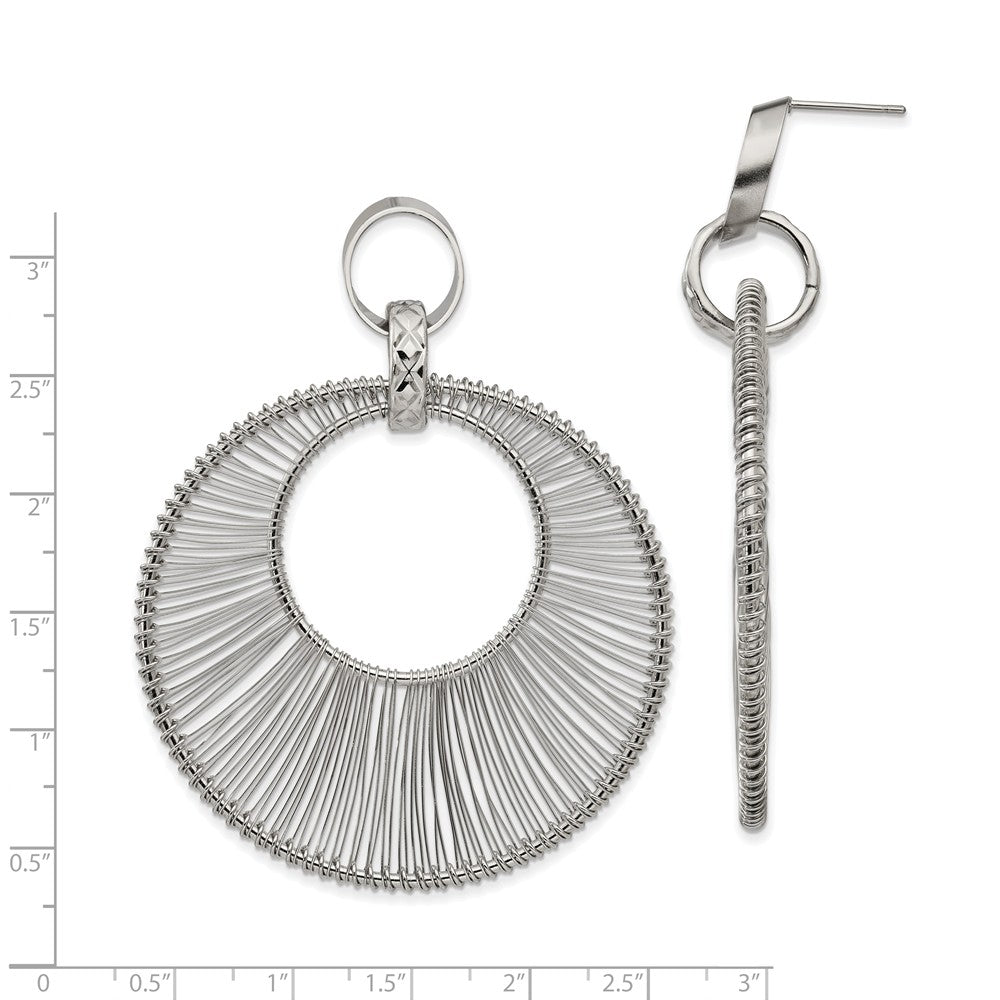 Alternate view of the 57mm Wire Wrapped Circle Post Dangle Earrings in Stainless Steel by The Black Bow Jewelry Co.