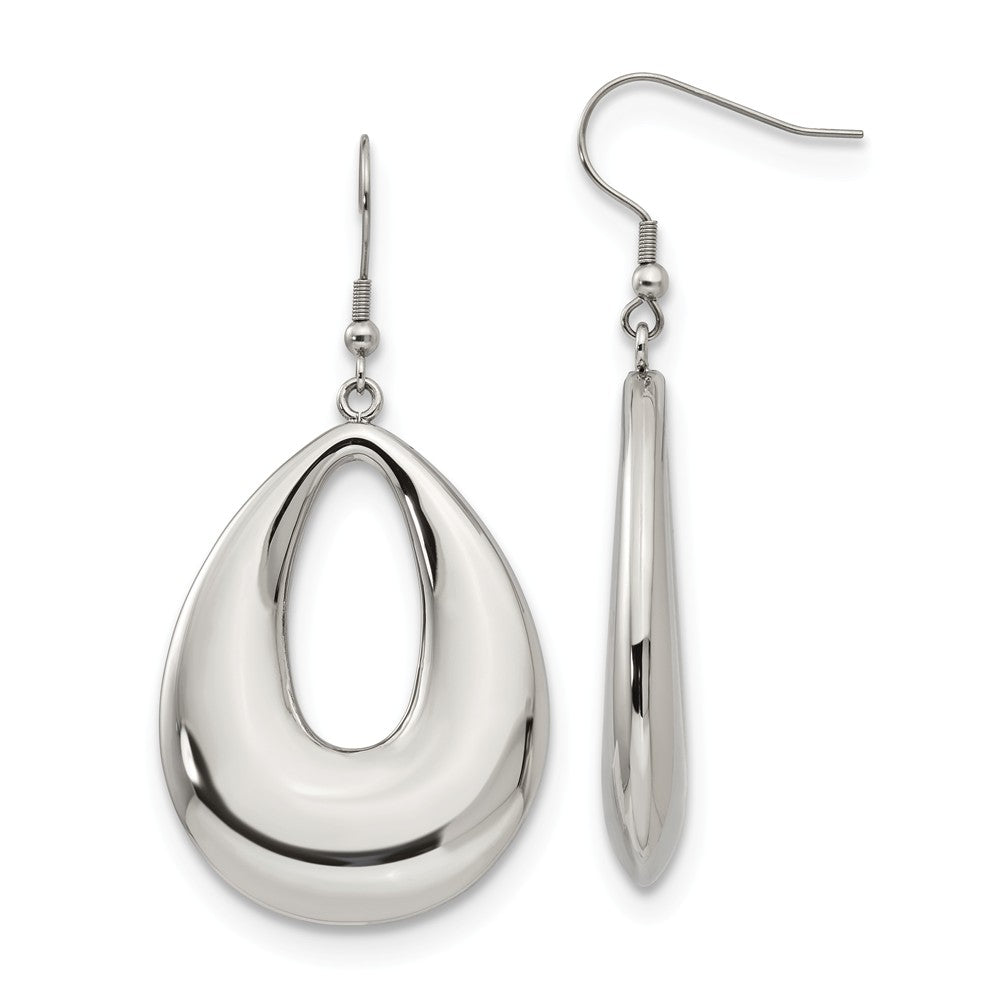 40mm Puffed Teardrop Dangle Earrings in Stainless Steel, Item E11125 by The Black Bow Jewelry Co.