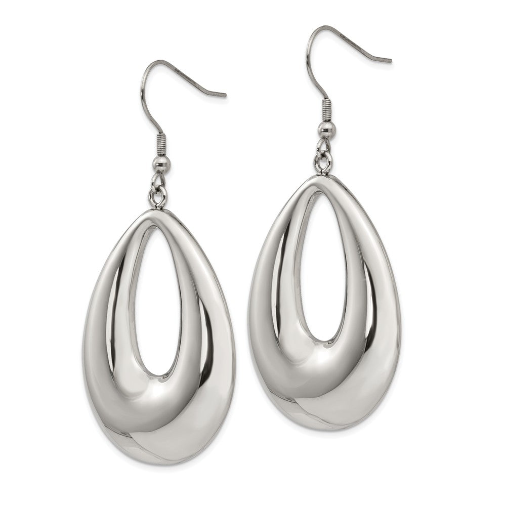 Alternate view of the 40mm Puffed Teardrop Dangle Earrings in Stainless Steel by The Black Bow Jewelry Co.