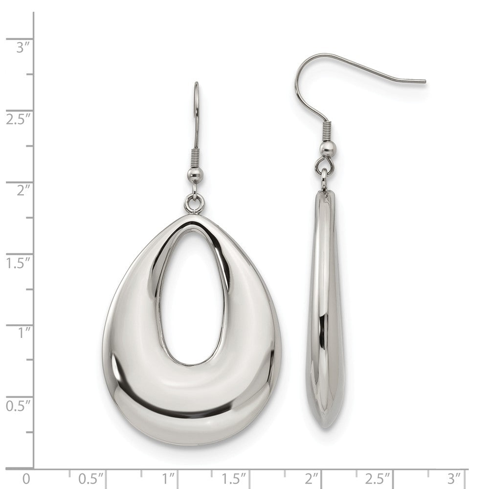 Alternate view of the 40mm Puffed Teardrop Dangle Earrings in Stainless Steel by The Black Bow Jewelry Co.