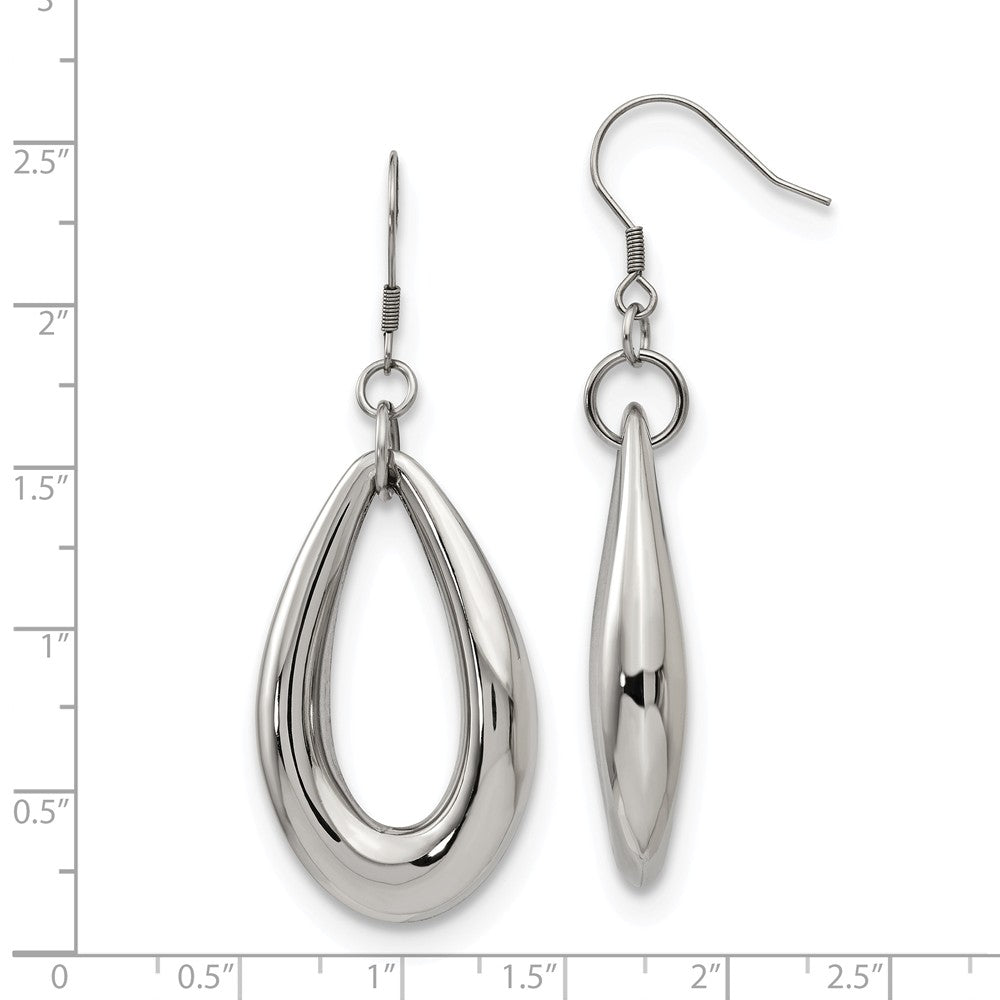 Alternate view of the 35mm Puffed Teardrop Dangle Earrings in Stainless Steel by The Black Bow Jewelry Co.
