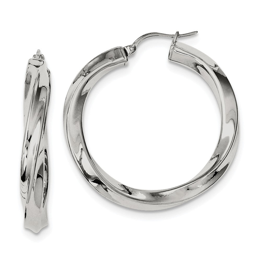 Stainless Steel Twisted Polished Hollow Round Hoop Earrings, 7 x 37mm, Item E11129 by The Black Bow Jewelry Co.