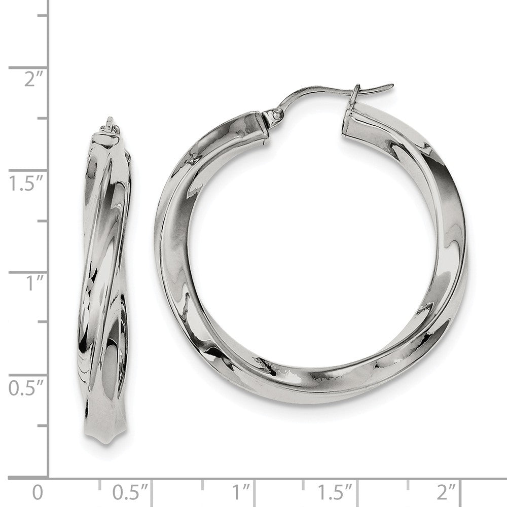 Alternate view of the Stainless Steel Twisted Polished Hollow Round Hoop Earrings, 7 x 37mm by The Black Bow Jewelry Co.