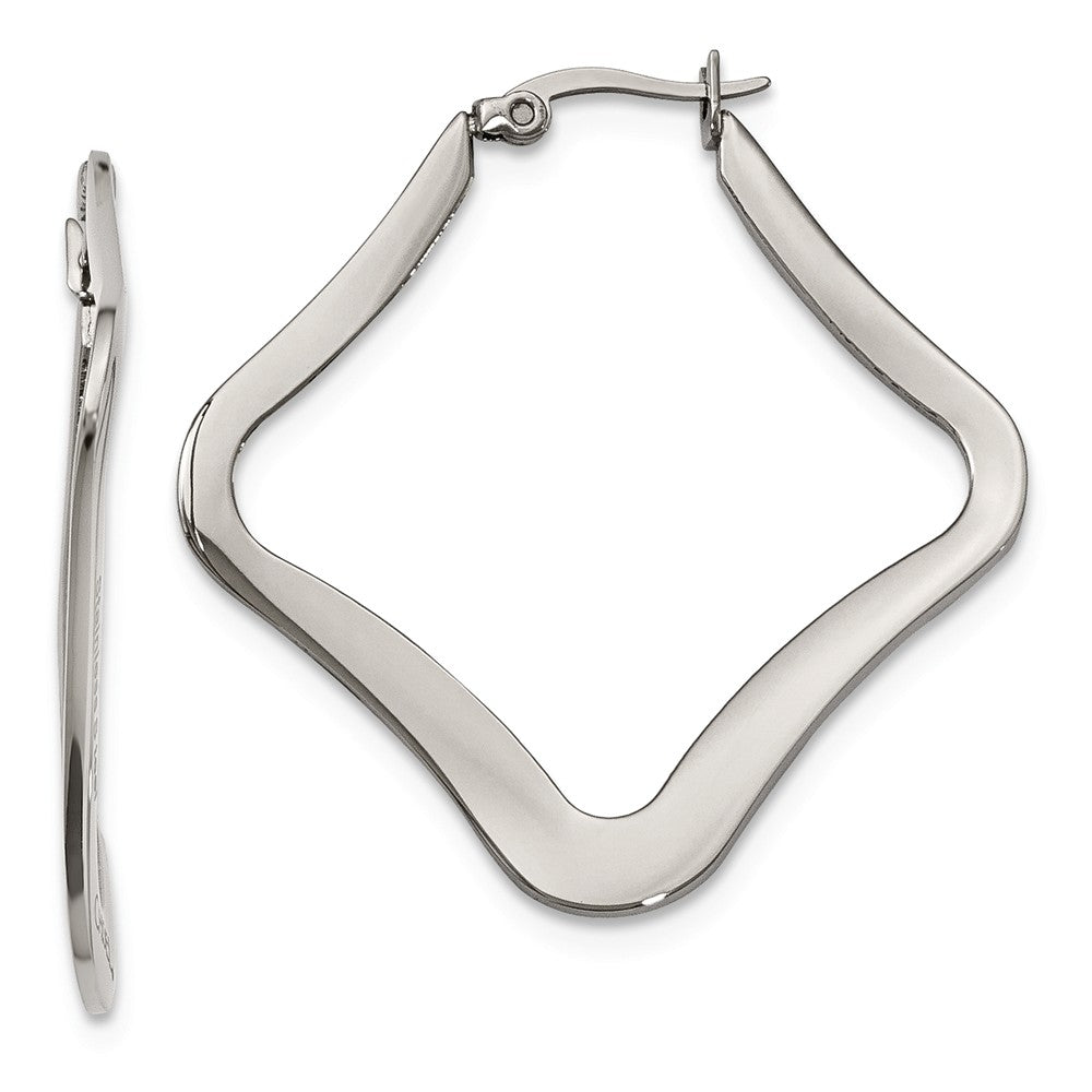 Large Polished Square Shaped Hoop Earrings in Stainless Steel, Item E11130 by The Black Bow Jewelry Co.