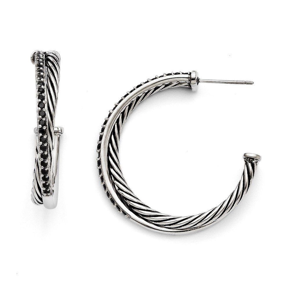 5mm Antiqued Twisted &amp; Black CZ Hoops in Stainless Steel, 34mm, Item E11136 by The Black Bow Jewelry Co.
