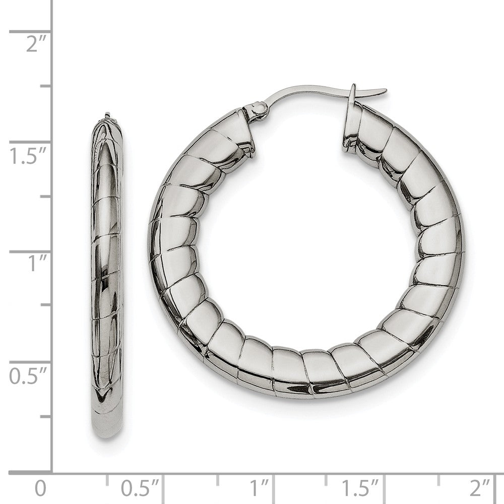 Alternate view of the 4mm Textured Round Hoop Earrings in Stainless Steel - 37mm (1 3/8 in) by The Black Bow Jewelry Co.