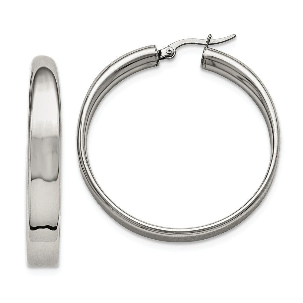 Stainless Steel Polished Round Hoop Earrings, 6.75 x 42mm (1 5/8 in), Item E11143 by The Black Bow Jewelry Co.