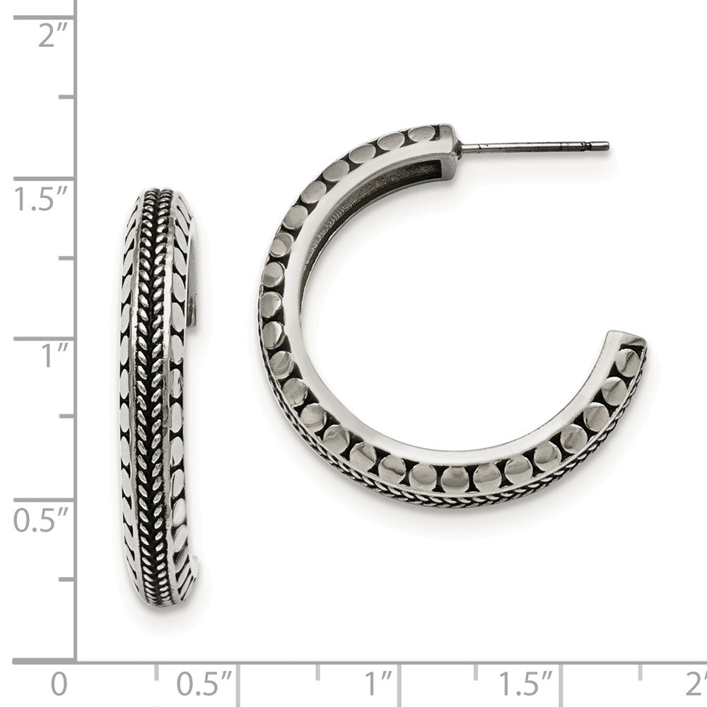 Alternate view of the Stainless Steel Antiqued Patterned J-Hoop Earrings, 5 x 30mm by The Black Bow Jewelry Co.