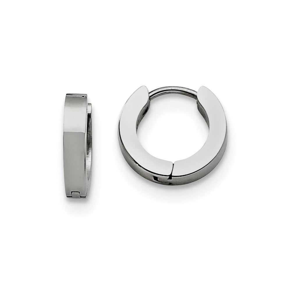 Stainless Steel Polished Hinged Huggie Round Hoop Earrings, 3 x 13mm, Item E11156 by The Black Bow Jewelry Co.