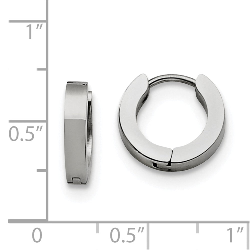 Alternate view of the Stainless Steel Polished Hinged Huggie Round Hoop Earrings, 3 x 13mm by The Black Bow Jewelry Co.