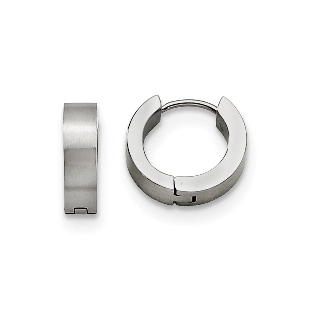 Stainless Steel Brushed Hinged Huggie Round Hoop Earrings, 4 x 14mm, Item E11160 by The Black Bow Jewelry Co.