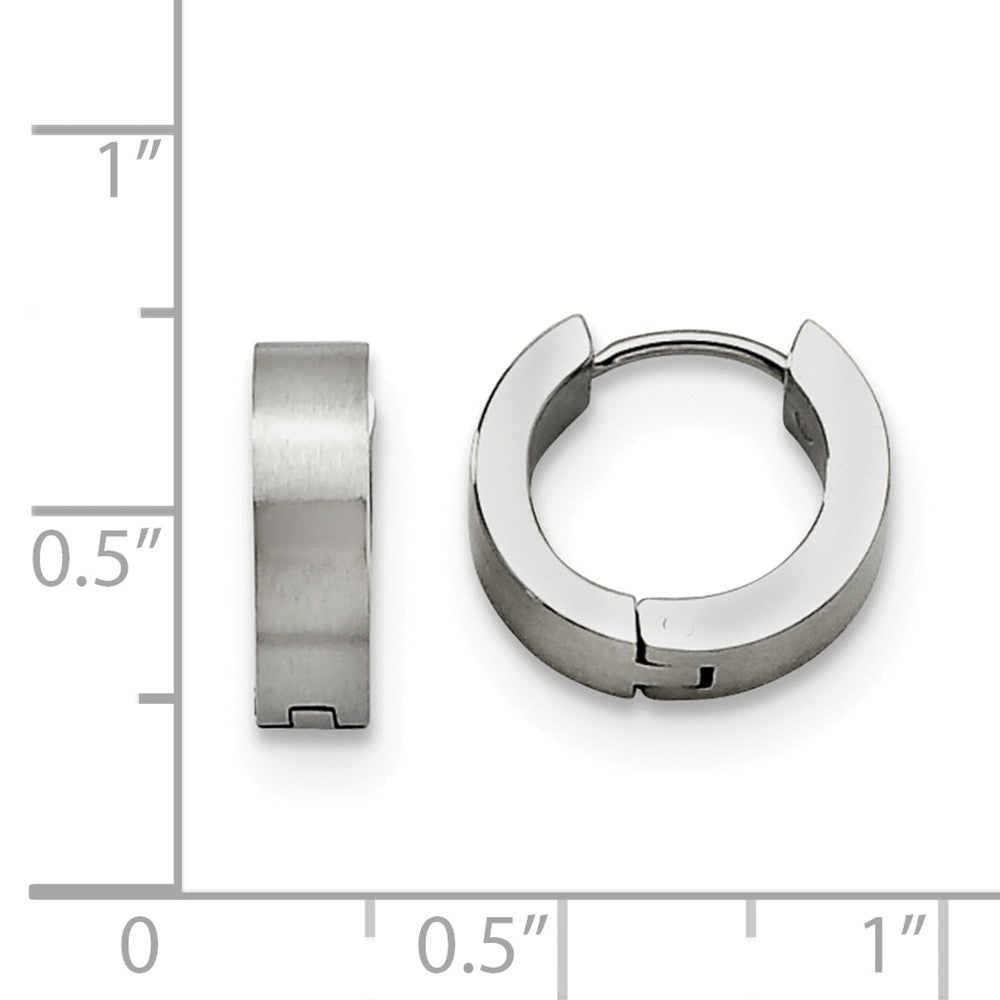 Alternate view of the Stainless Steel Brushed Hinged Huggie Round Hoop Earrings, 4 x 14mm by The Black Bow Jewelry Co.