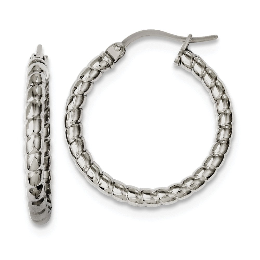 2.5mm Rope Round Hoop Earrings in Stainless Steel - 25mm (1 in), Item E11162 by The Black Bow Jewelry Co.