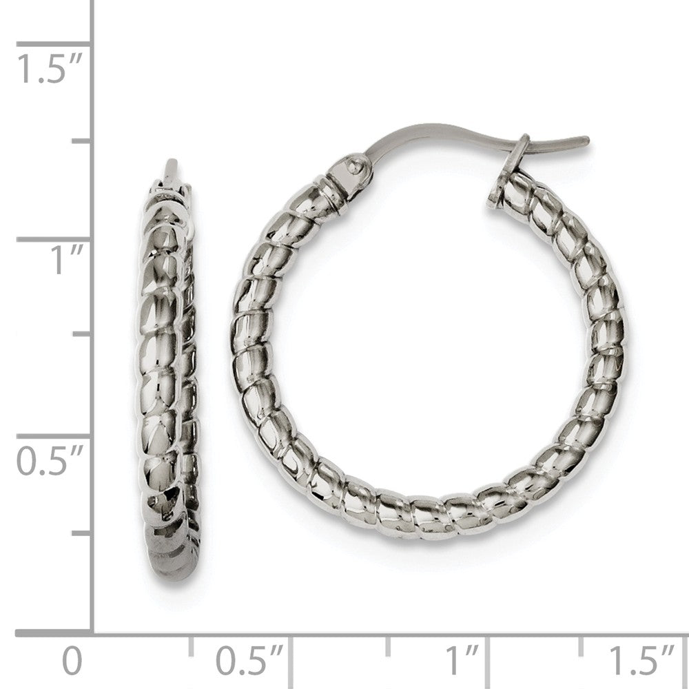 Alternate view of the 2.5mm Rope Round Hoop Earrings in Stainless Steel - 25mm (1 in) by The Black Bow Jewelry Co.