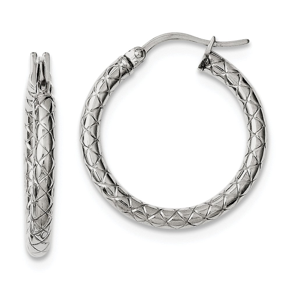 3mm Crisscross Round Hoop Earrings in Stainless Steel - 25mm (1 in), Item E11163 by The Black Bow Jewelry Co.