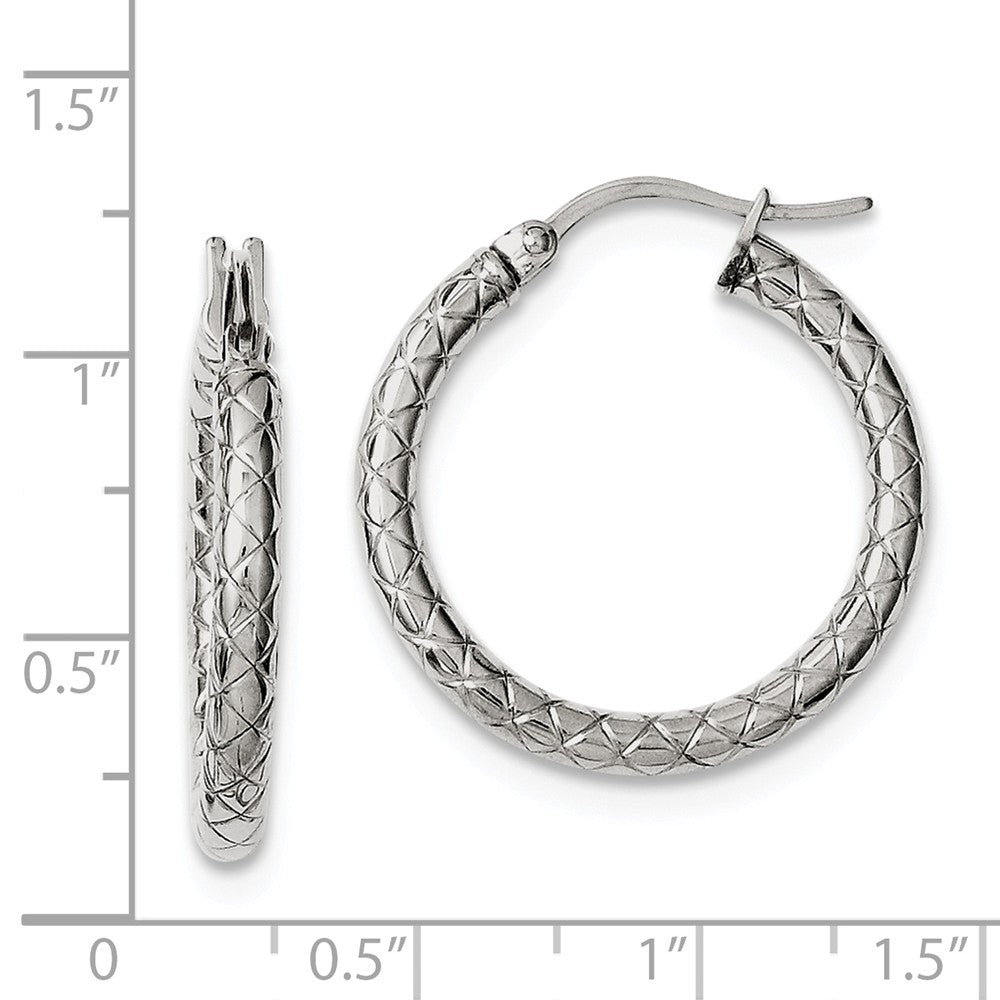Alternate view of the 3mm Crisscross Round Hoop Earrings in Stainless Steel - 25mm (1 in) by The Black Bow Jewelry Co.