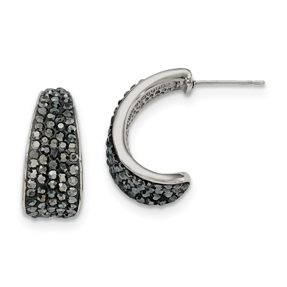 Black Crystal Tapered Half Hoop Post Earrings in Stainless Steel, Item E11170 by The Black Bow Jewelry Co.