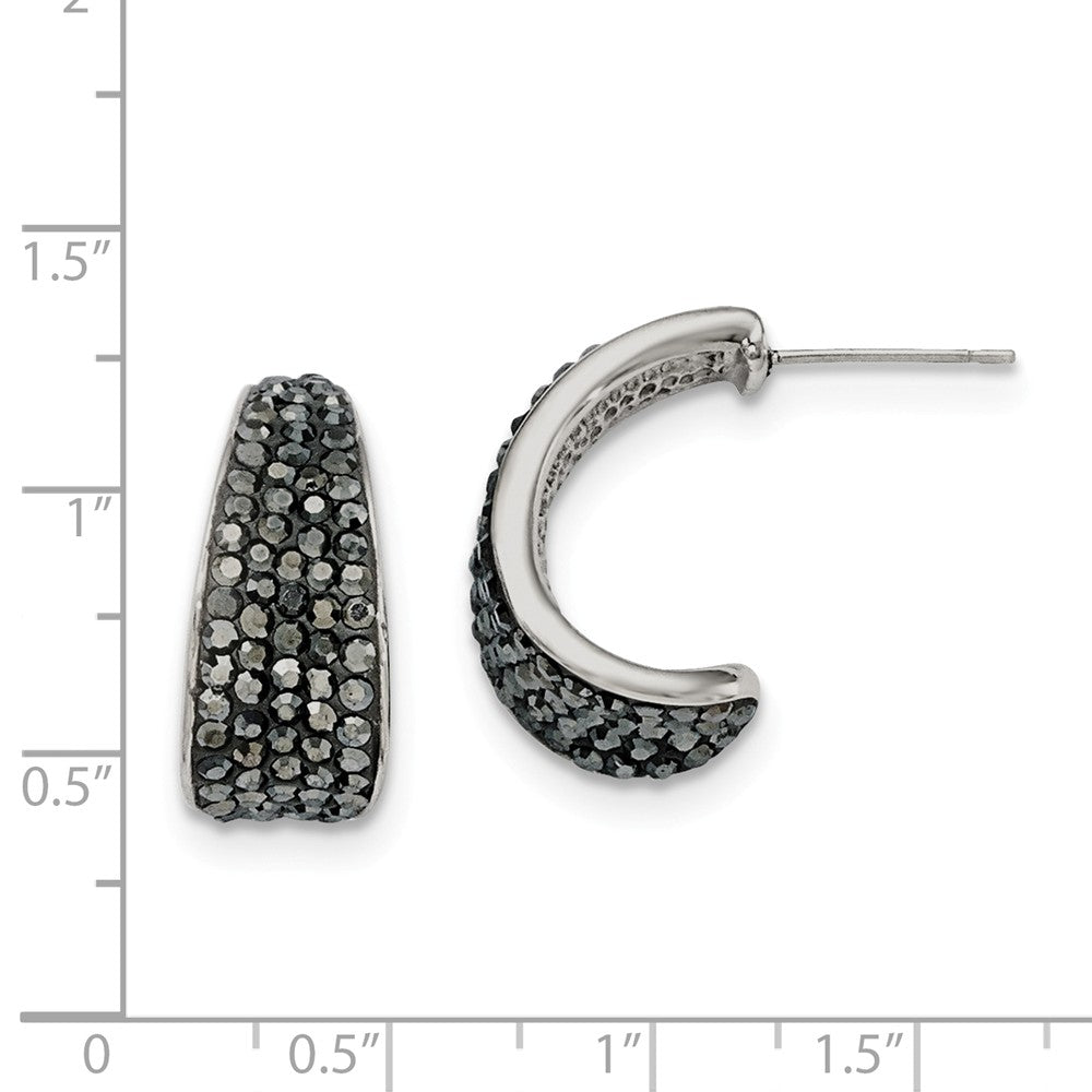 Alternate view of the Black Crystal Tapered Half Hoop Post Earrings in Stainless Steel by The Black Bow Jewelry Co.