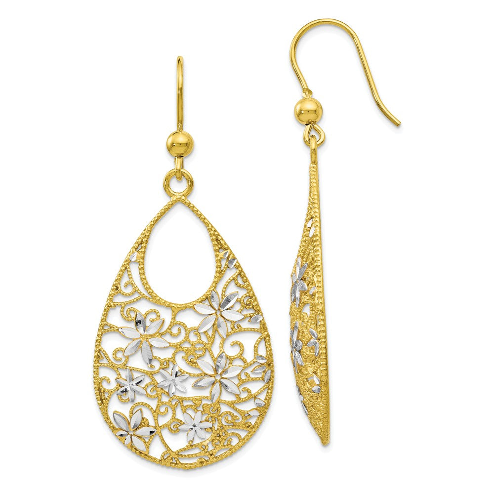 Floral Teardrop Dangle 18k Gold Plated &amp; Sterling Silver Earrings, Item E11178 by The Black Bow Jewelry Co.
