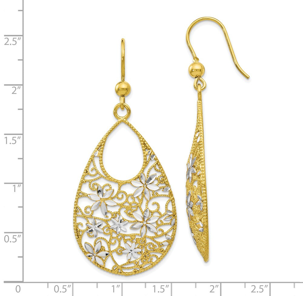 Alternate view of the Floral Teardrop Dangle 18k Gold Plated &amp; Sterling Silver Earrings by The Black Bow Jewelry Co.