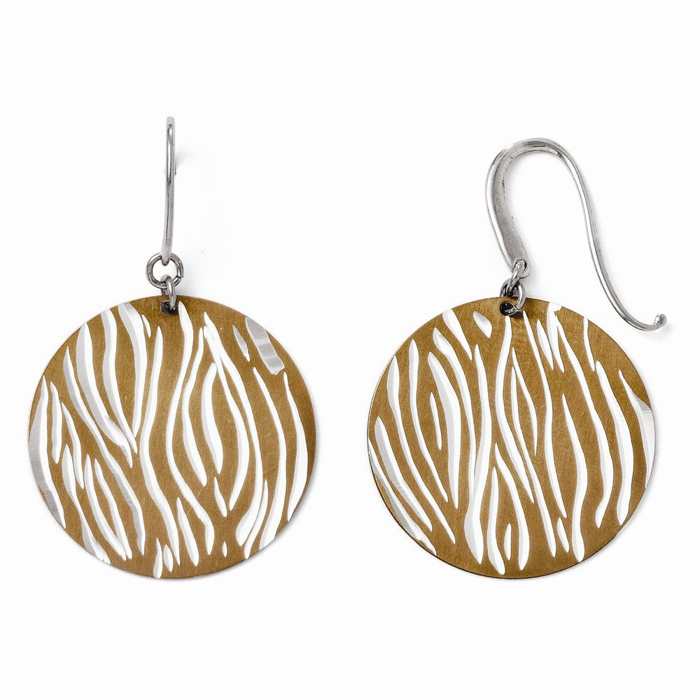 29mm Cognac Animal Print Disc Dangle Earrings in Sterling Silver, Item E11189 by The Black Bow Jewelry Co.