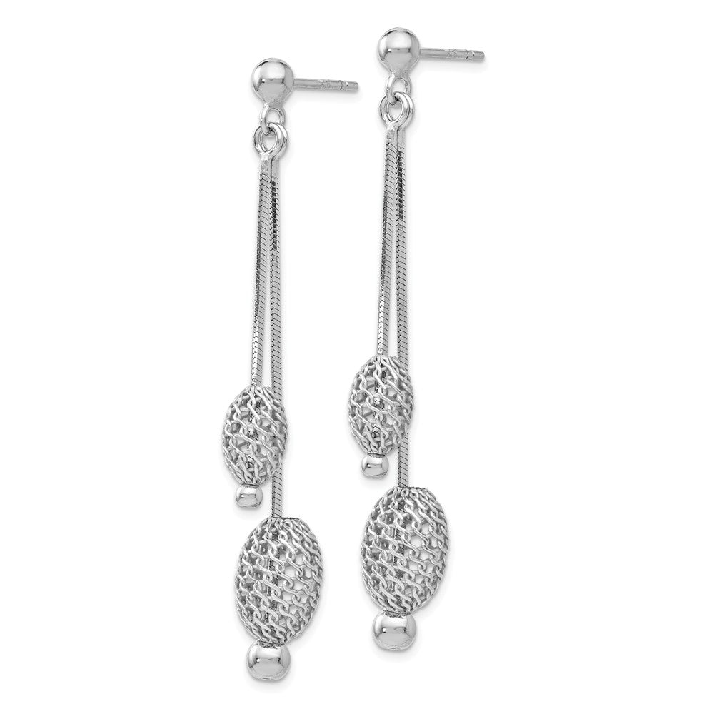 Alternate view of the Honeycomb Beaded Snake Chain Dangle Earrings in Sterling Silver, 46mm by The Black Bow Jewelry Co.